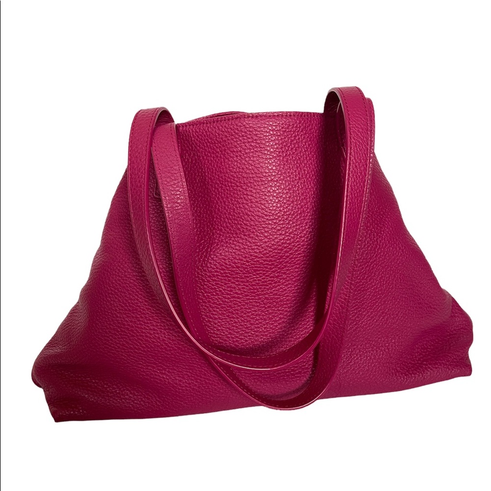 ***SOLD*** AKRIS | Authentic 100% leather Pink Medium Foldable Tote Star Bag - Picture 3 of 15